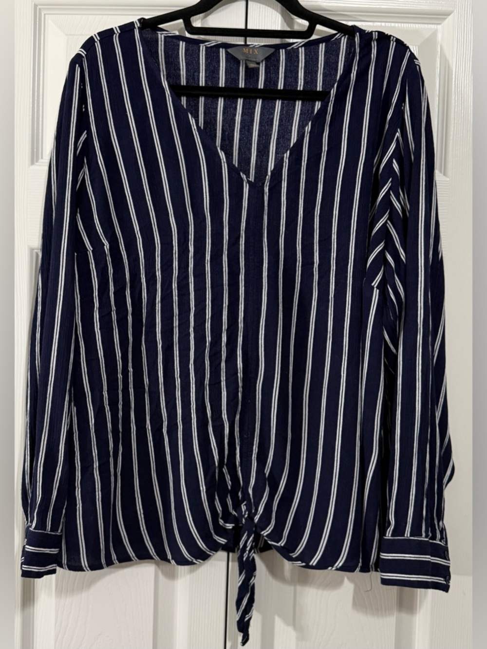 MIX by Hawthorn 3X Navy Striped Tie-Front Blouse Boho Lightweight Top